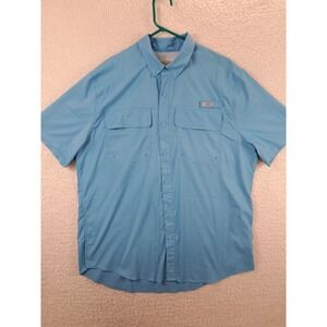 Ocean Coast Mens Fishing Shirt Size L Vented Light Blue Short Sleeve Pockets